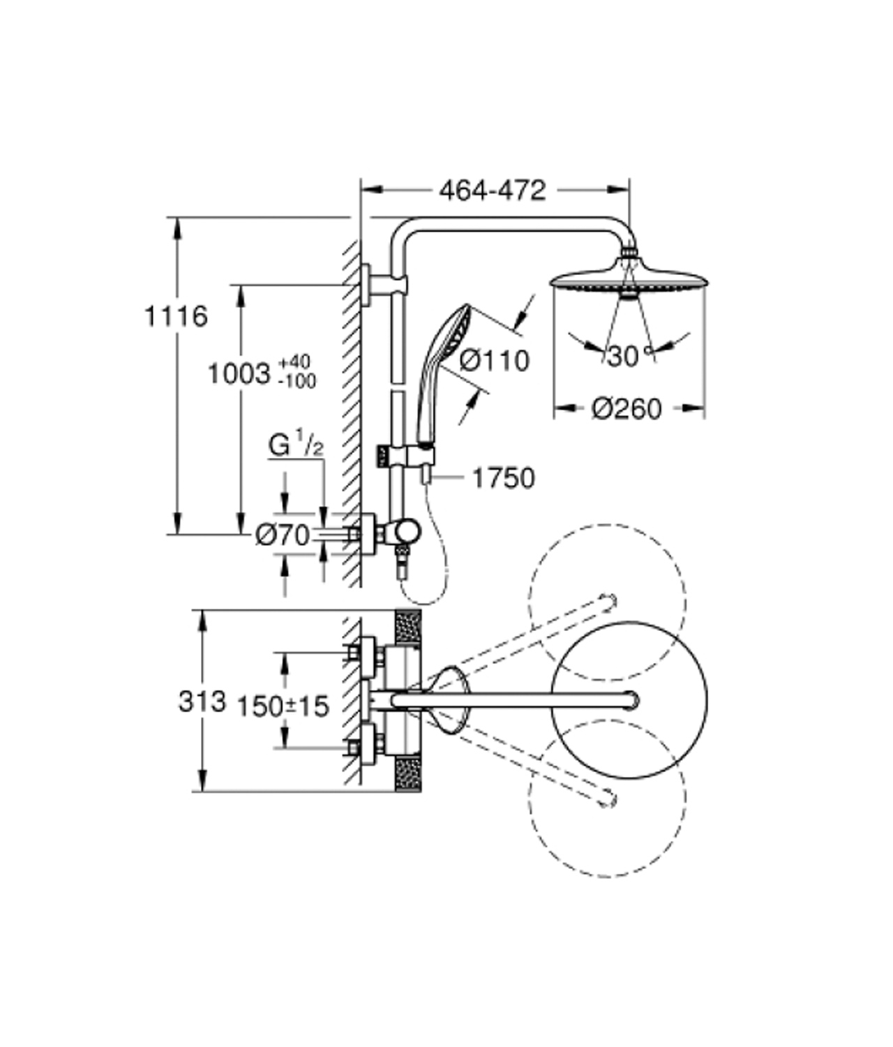 Grohe Euphoria 260 shower system features